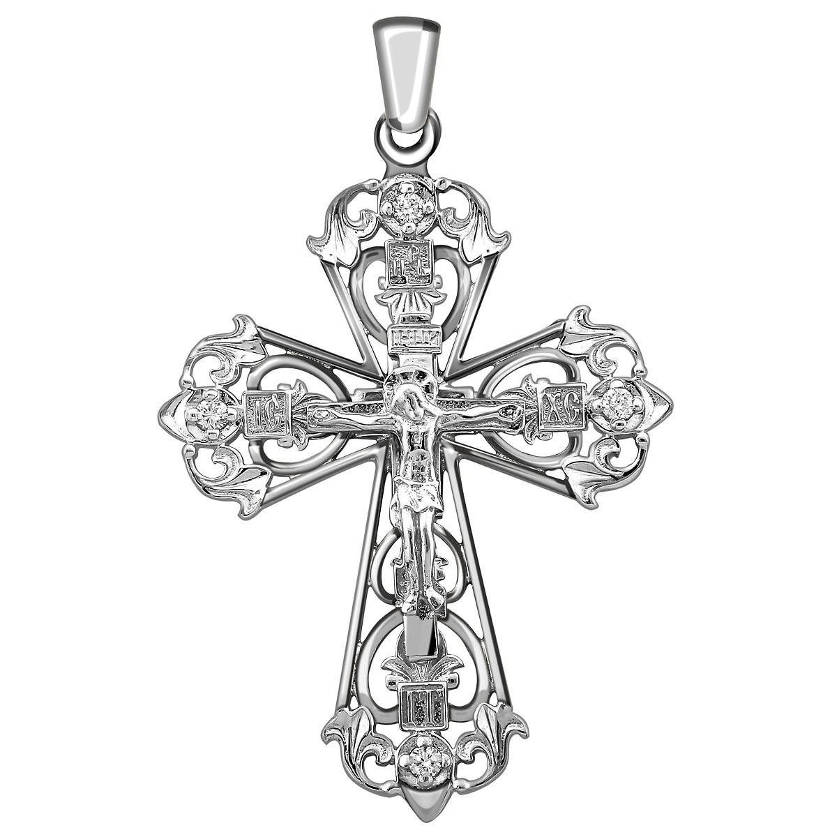 Кулон крест из белого золота с бриллиантами (015464)