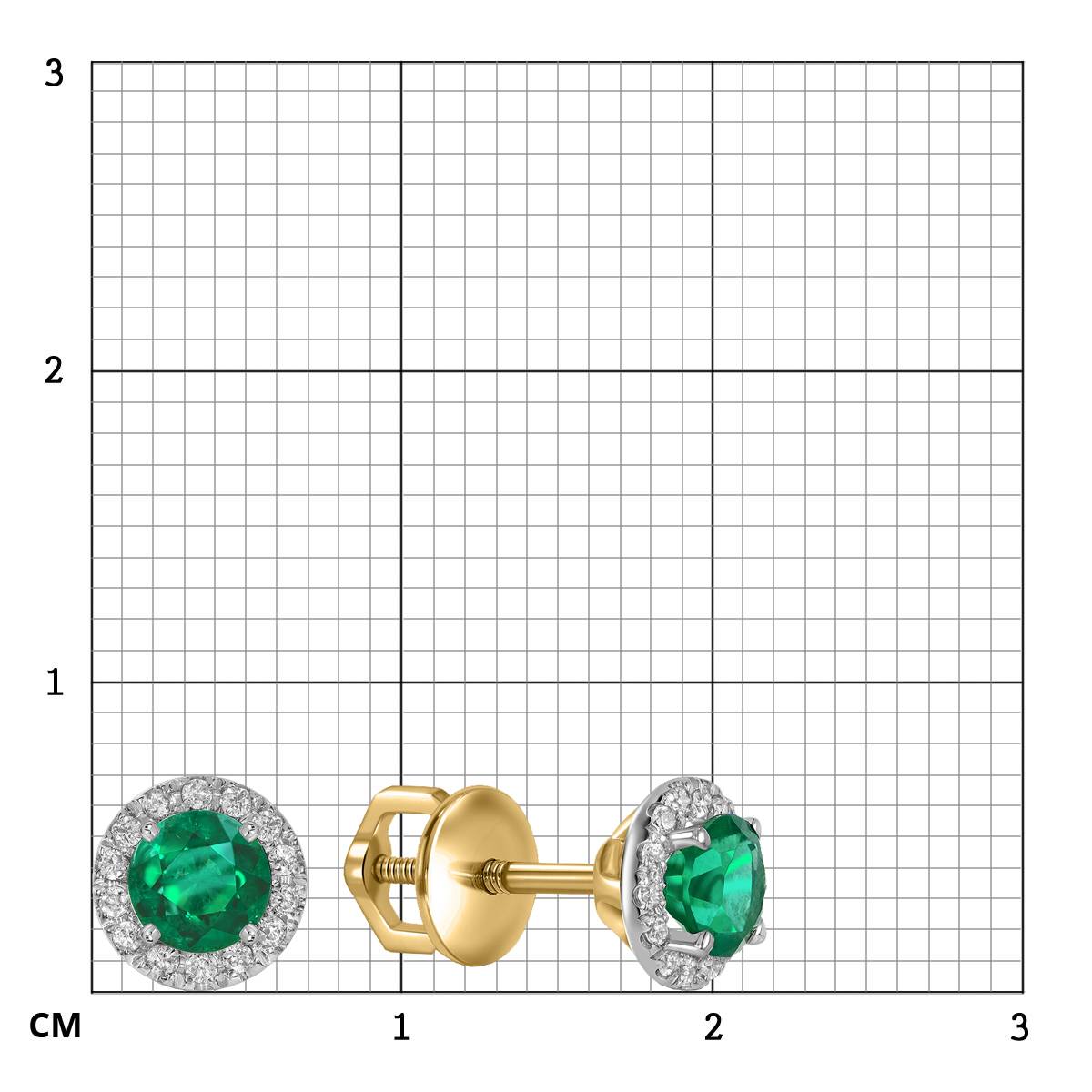 Серьги пусеты из жёлтого золота с бриллиантами и изумрудами (060996)