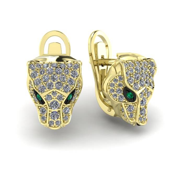 Серьги из жёлтого золота с бриллиантами изумрудами (058882)