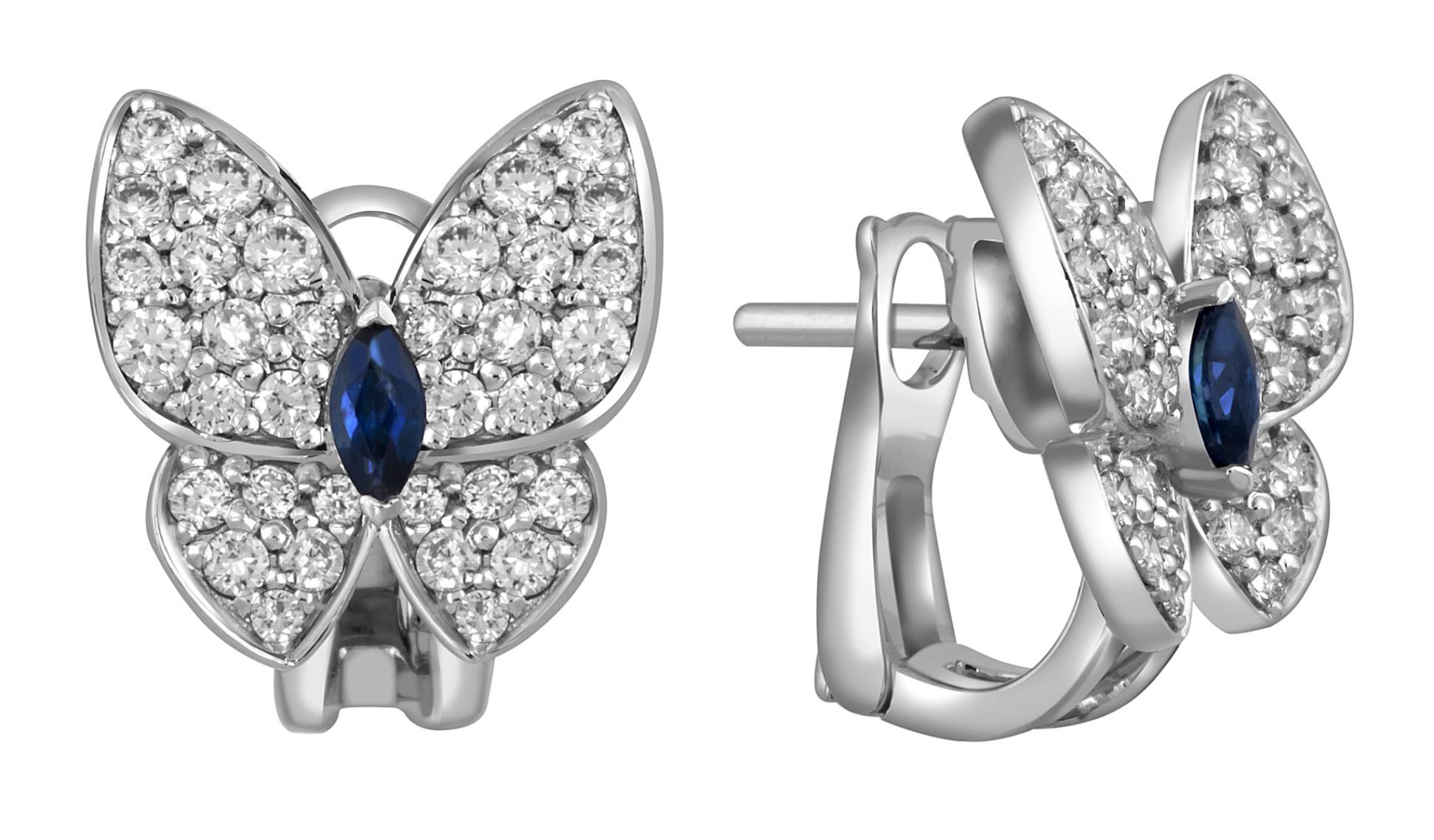 Серьги из белого золота с бриллиантами и сапфирами 