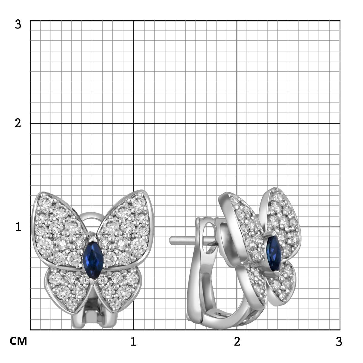 Серьги из белого золота с бриллиантами и сапфирами 