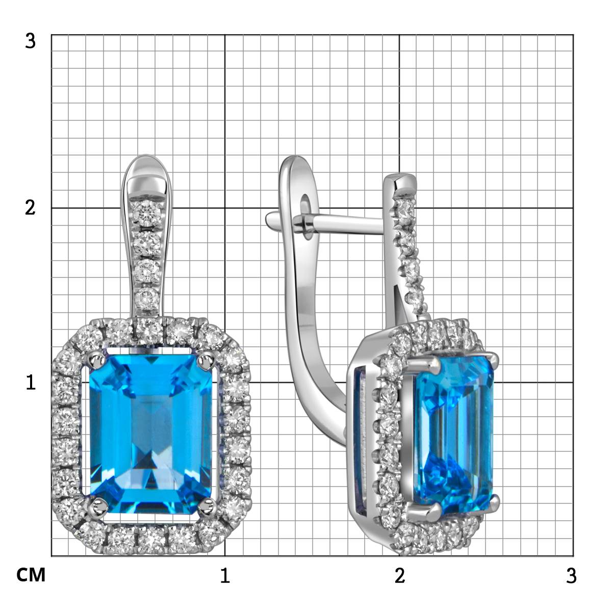 Серьги из белого золота с бриллиантами и топазом  (059424)