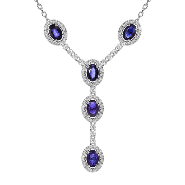 Колье из белого золота с бриллиантами и танзанитами (061620)
