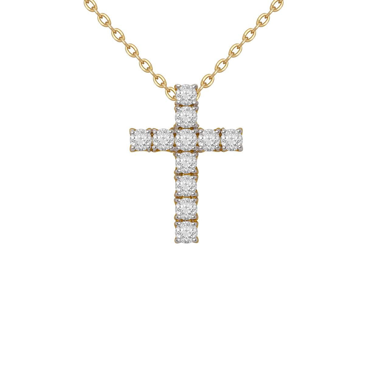 Колье крест из жёлтого золота с бриллиантами (038809)