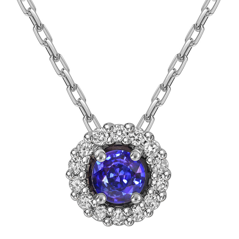 Колье из белого золота с бриллиантами и танзанитом (060609)