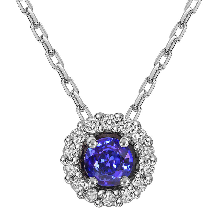 Колье из белого золота с бриллиантами и танзанитом (060609)