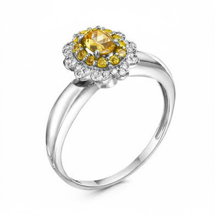 Кольцо из белого золота с жёлтыми сапфирами и бриллиантами (063146)