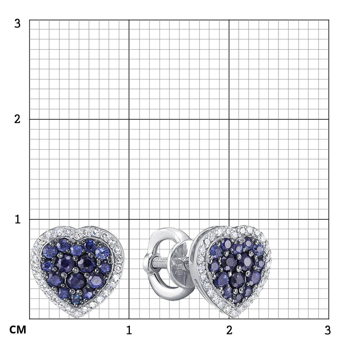 Серьги пусеты из белого золота с бриллиантами и сапфирами (060399)