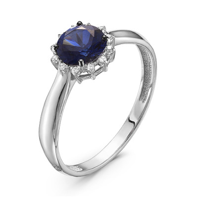 Кольцо из белого золота с бриллиантами и гидротермальным сапфиром (039976)