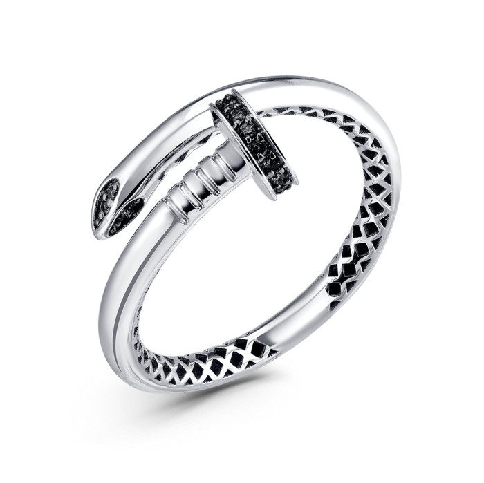 Кольцо из белого золота с чёрными бриллиантами  (060446)