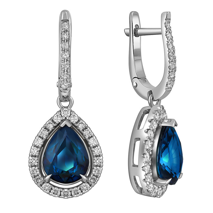 Серьги из белого золота с бриллиантами и сапфирами (053772)