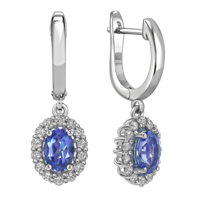 Серьги из белого золота с бриллиантами и танзанитами (061654)
