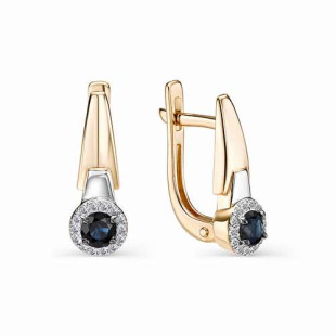 Серьги из красного золота с бриллиантами и сапфирами (032886)