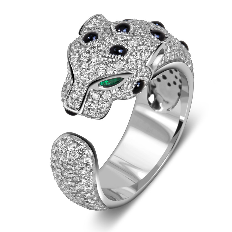 Кольцо из белого золота с бриллиантами, ситаллами и ониксами (060527)