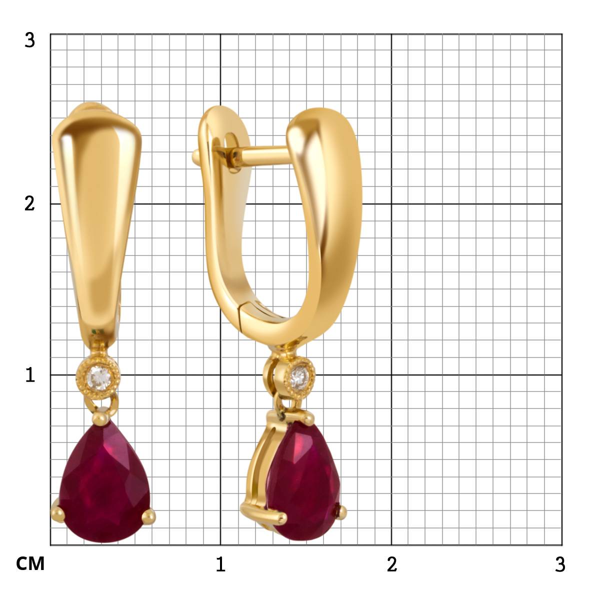 Серьги из жёлтого золота с бриллиантами и рубинами (047328)