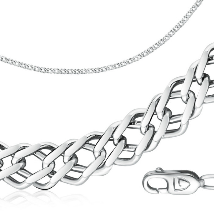 Цепь автомат из белого золота, плетение двойной ромб (052138)