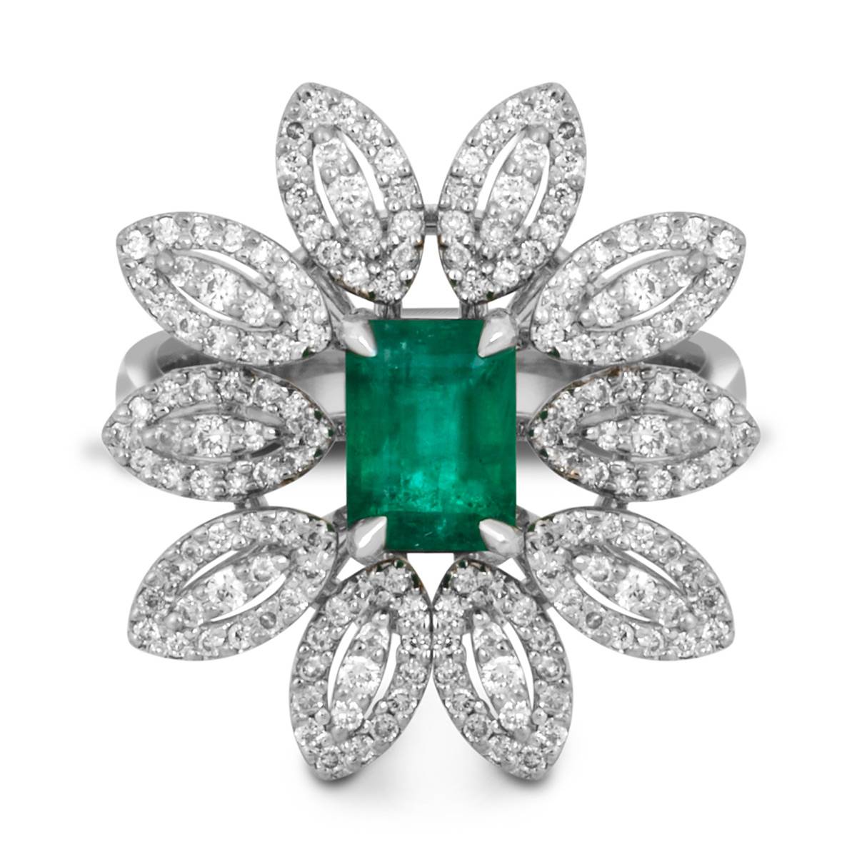 Кольцо из белого золота с бриллиантами и изумрудом (038833)