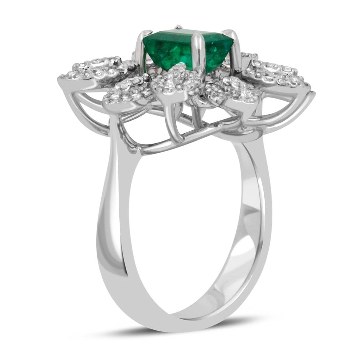 Кольцо из белого золота с бриллиантами и изумрудом (038833)