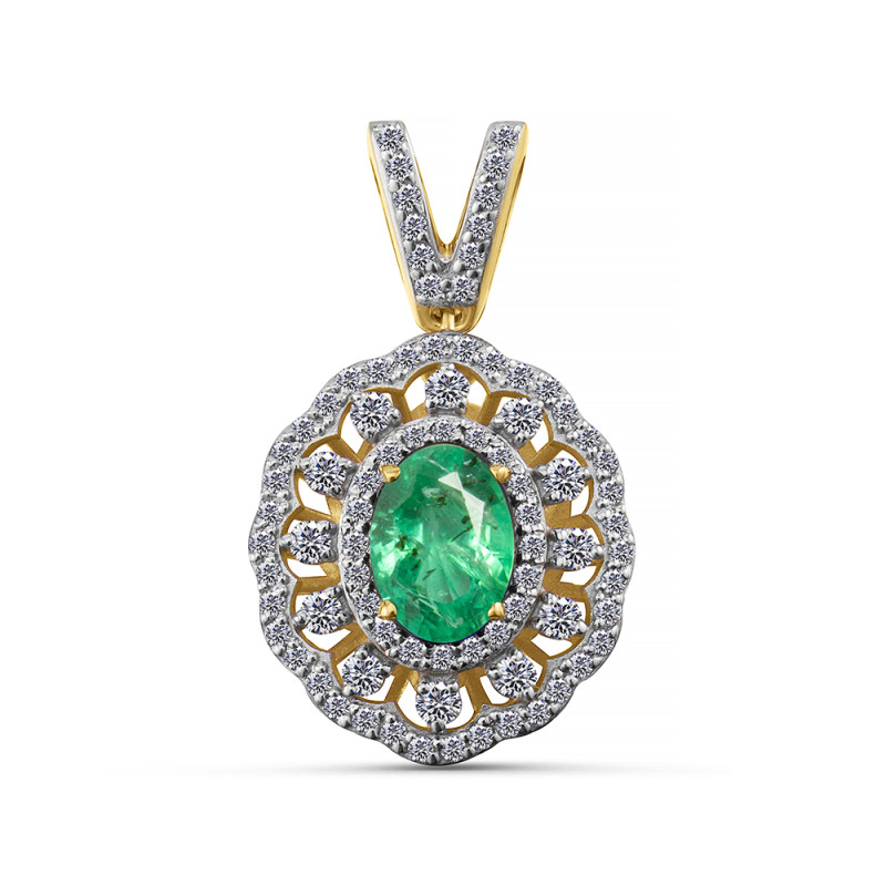 Кулон из жёлтого золота с бриллиантами и изумрудом (063793)