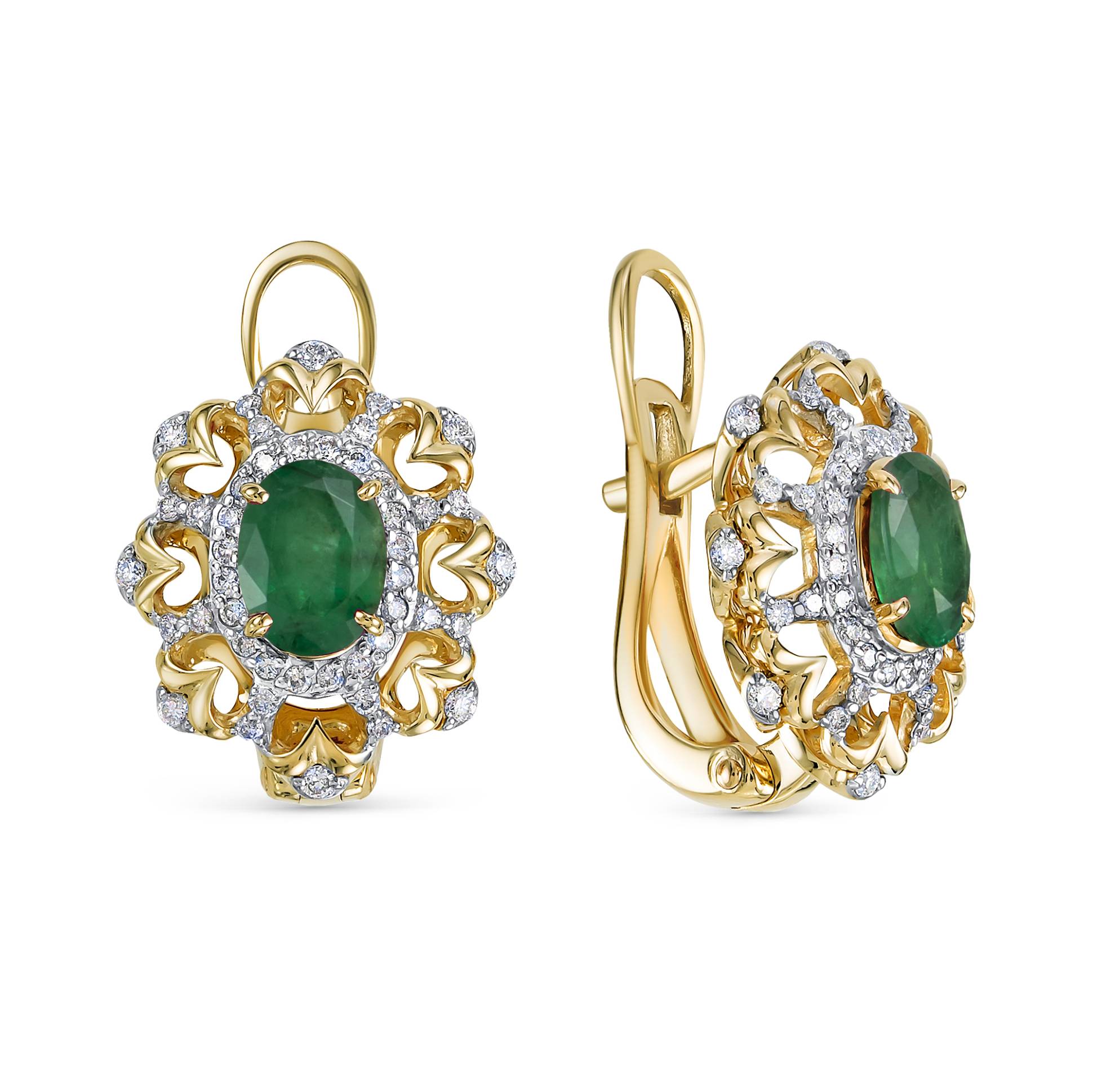 Серьги из жёлтого золота с бриллиантами и изумрудами (047967)