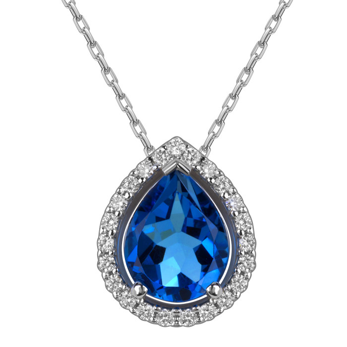 Колье из белого золота с бриллиантами и сапфиром (060572)