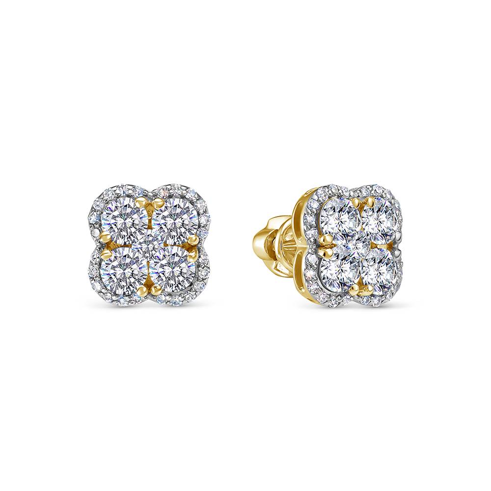 Серьги пусеты из жёлтого золота с бриллиантами (054743)