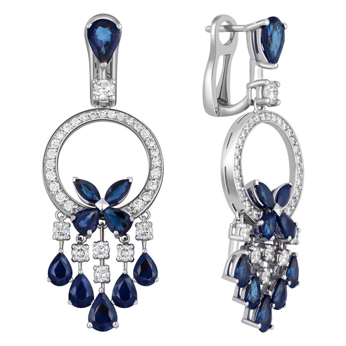 Серьги из белого золота с бриллиантами и сапфирами (040900)