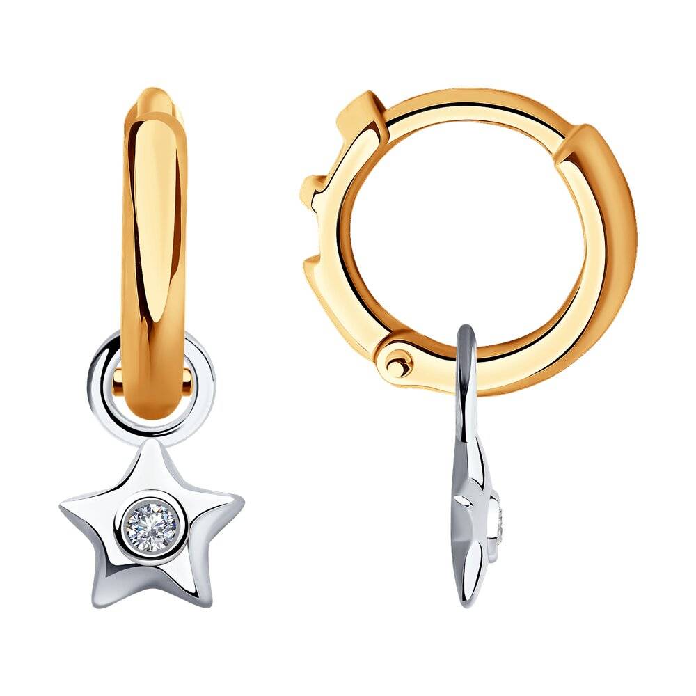 Серьги из комбинированного золота с бриллиантами 