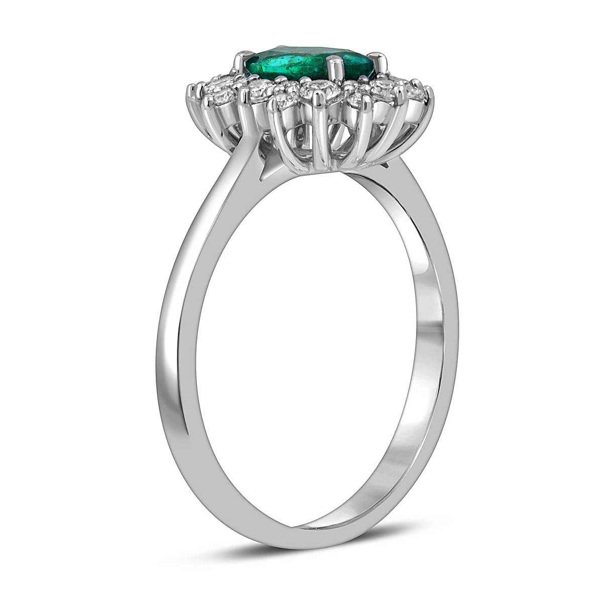 Кольцо из белого золота с бриллиантами и изумрудом (055098)