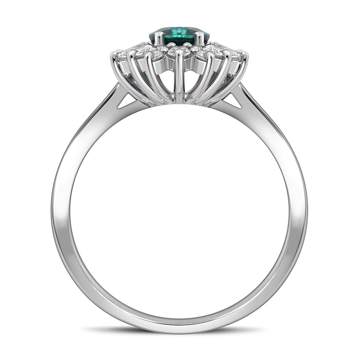 Кольцо из белого золота с бриллиантами и изумрудом (055098)