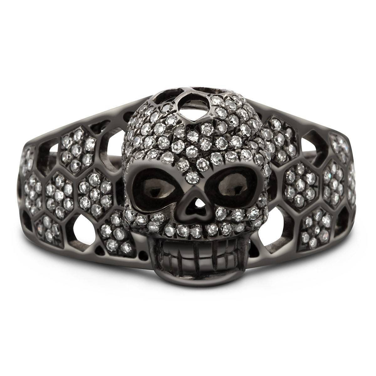 Кольцо из чернёного золота с бриллиантами (011457)