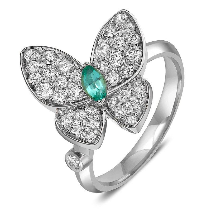 Кольцо из белого золота с бриллиантами и изумрудом 