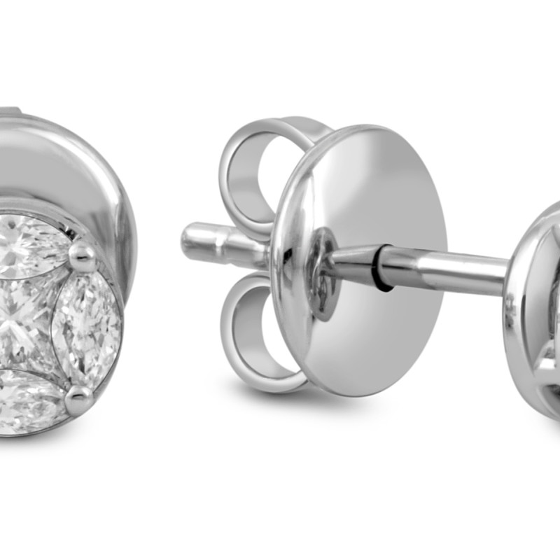 Серьги пусеты из белого золота с бриллиантами 