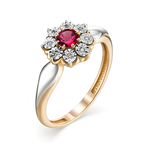 Кольцо из комбинированного золота с бриллиантами и рубином (036187)
