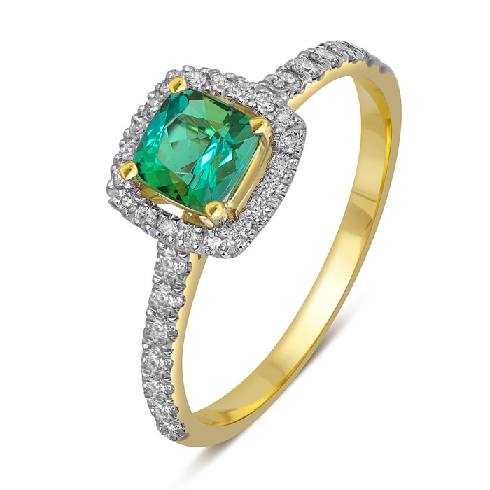Кольцо из жёлтого золота с бриллиантами и зелёным турмалином (059488)