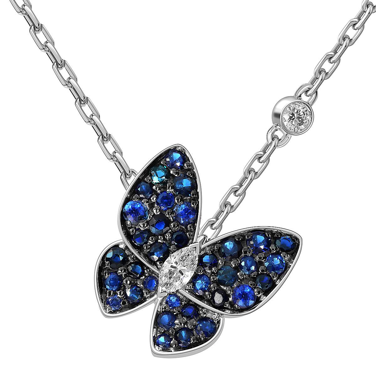 Колье из белого золота с бриллиантами и сапфирами 