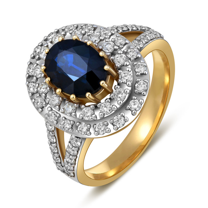 Кольцо из жёлтого золота с бриллиантами и сапфиром (020963)