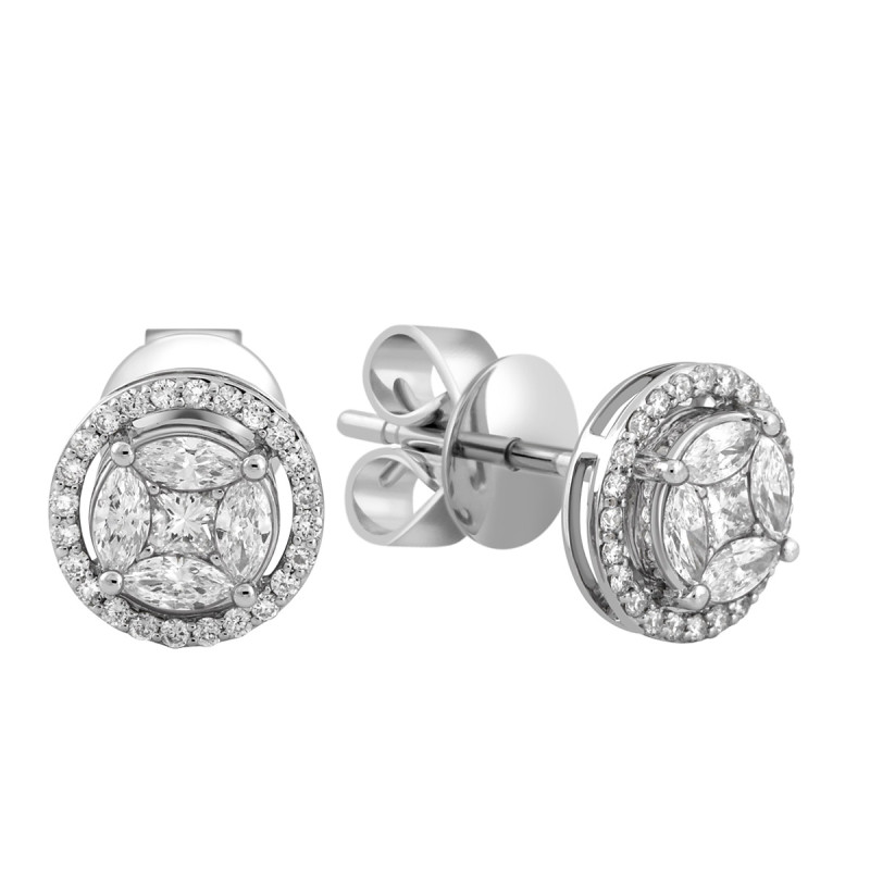 Серьги пусеты из белого золота с бриллиантами (049140)