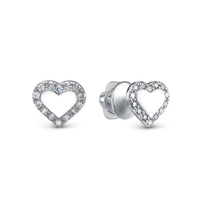 Серьги пусеты из платины с бриллиантами "Сердце" (058049)