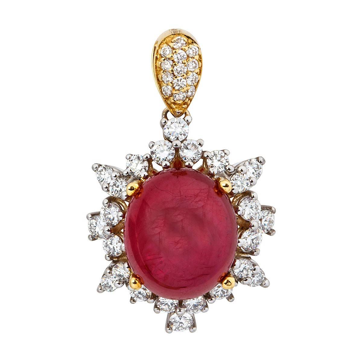 Кулон из желтого золота с бриллиантами и рубином (009621)