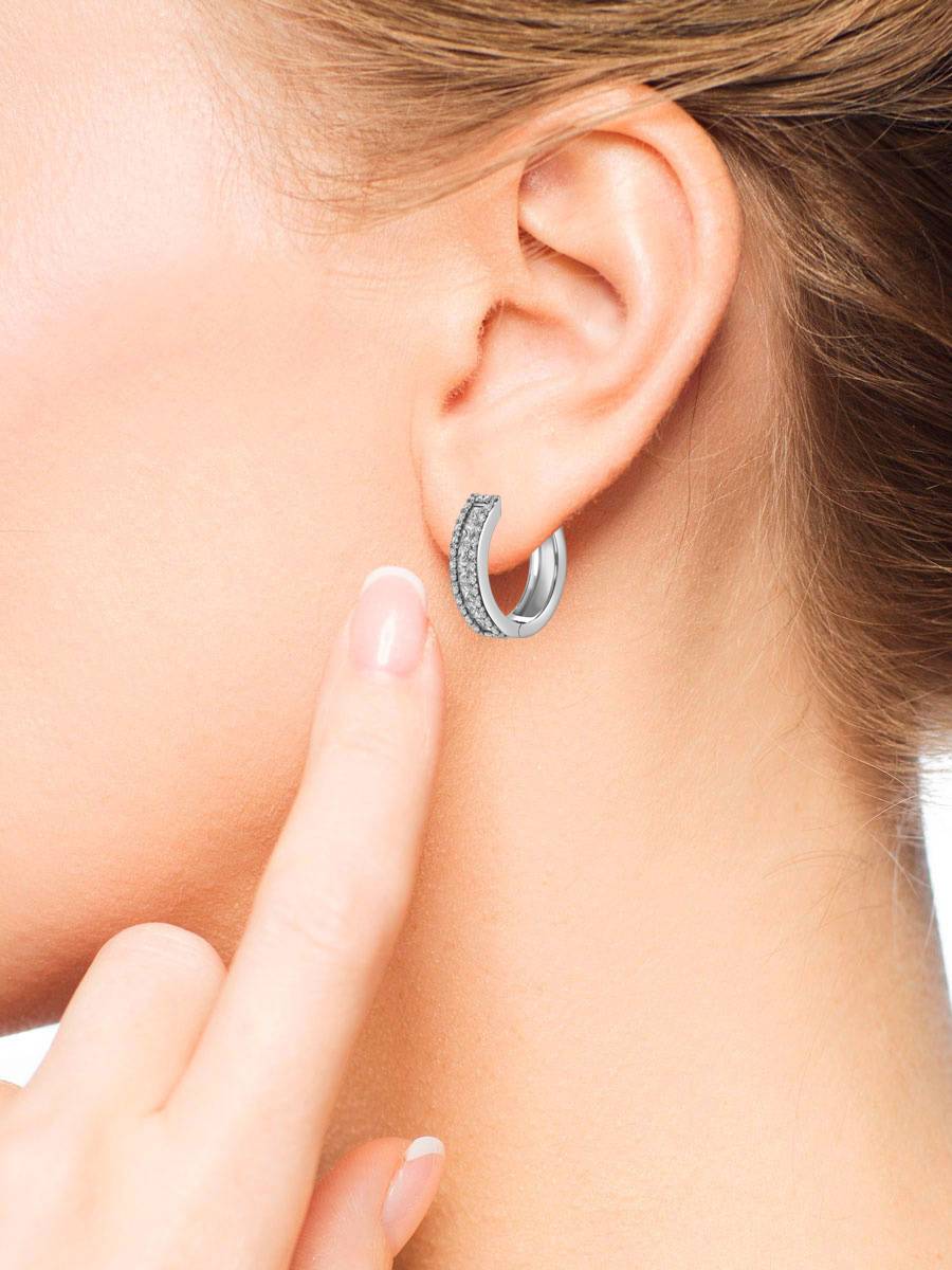 Серьги конго из белого золота с бриллиантами  (059909)