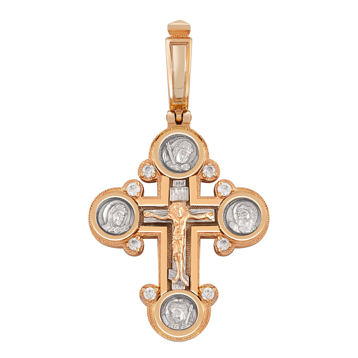 Кулон крест из комбинированного золота с бриллиантами (046825)
