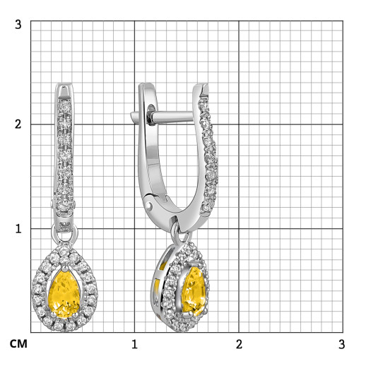 Серьги из белого золота с бриллиантами и жёлтыми сапфирами (059976)