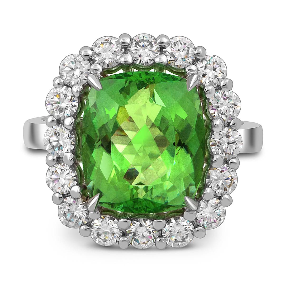 Кольцо из белого золота с бриллиантами и турмалином (050866)