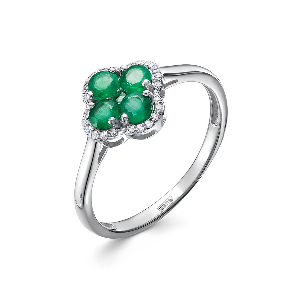 Кольцо из белого золота с бриллиантами и изумрудами (055702)