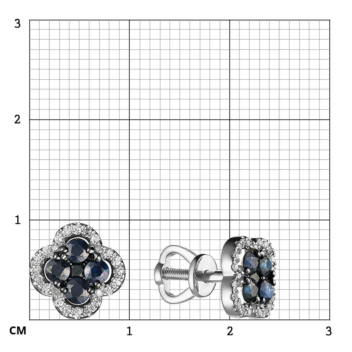 Серьги пусеты из белого золота с бриллиантами и сапфирами (055773)