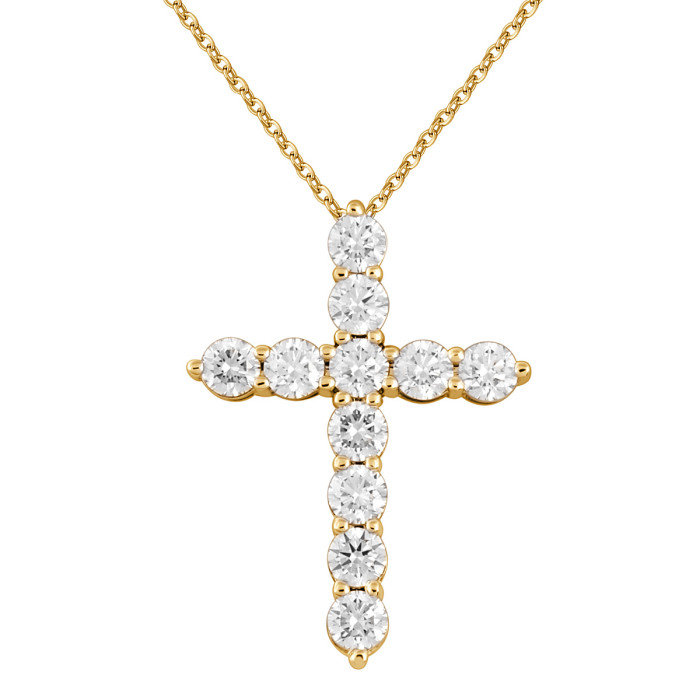 Колье крест из жёлтого золота с бриллиантами (048184)