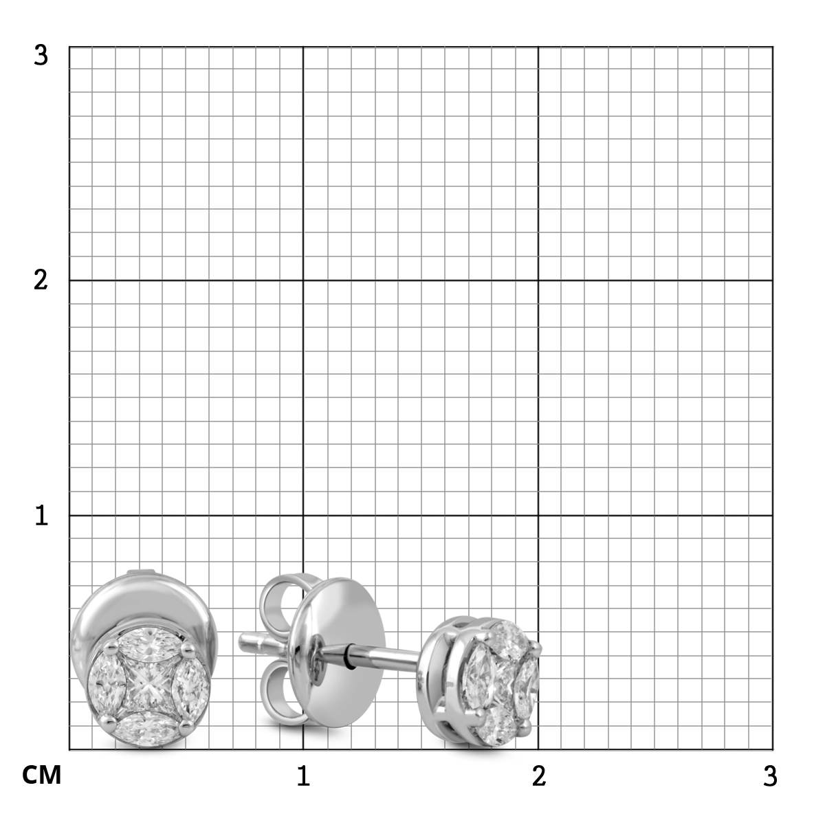 Серьги пусеты из белого золота с бриллиантами 