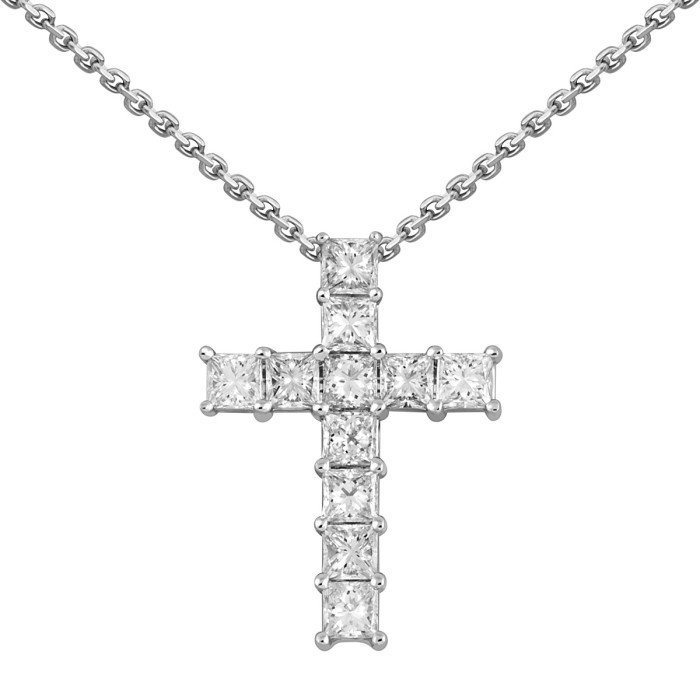 Колье крест из белого золота с бриллиантами (061135)