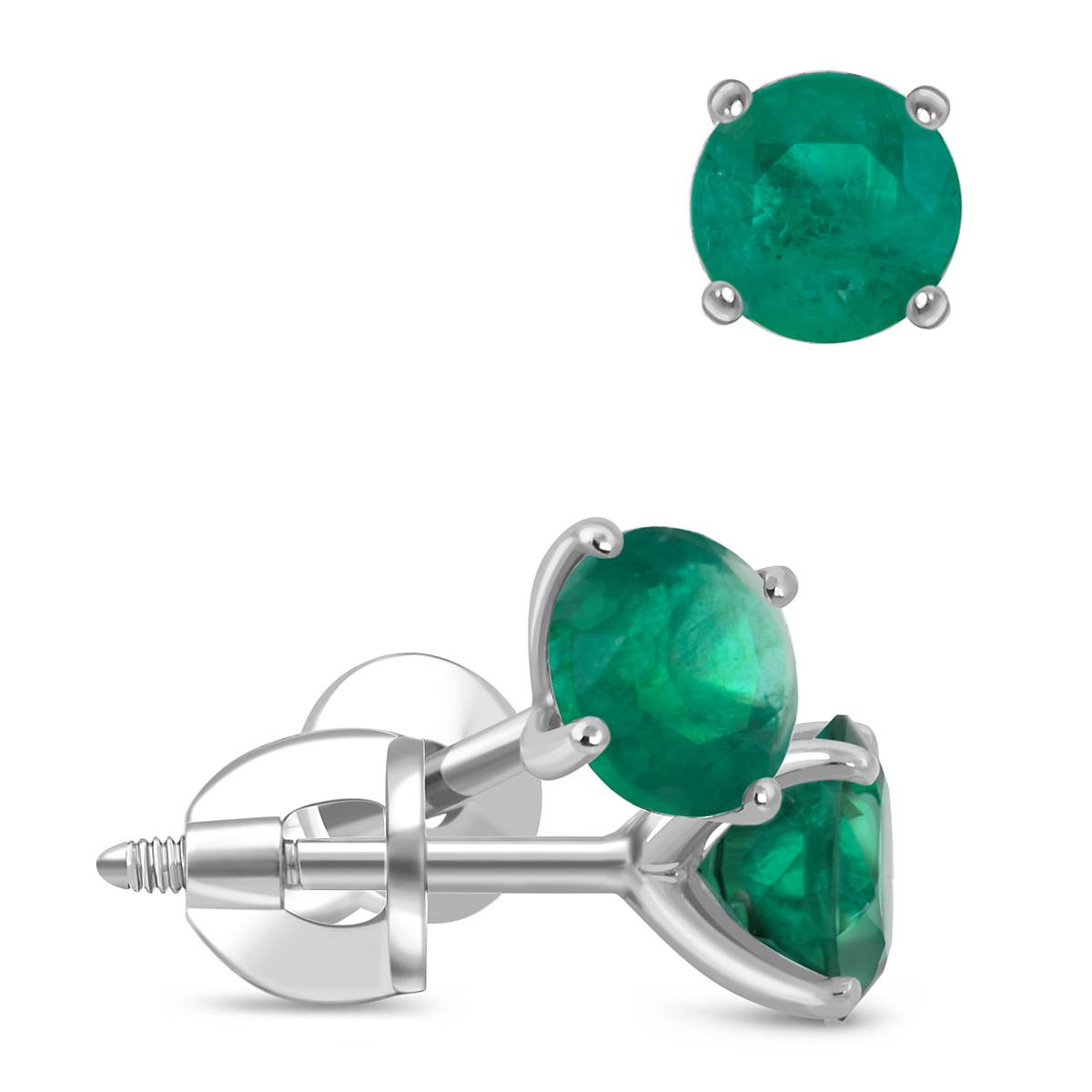Серьги пусеты из белого золота с изумрудами (051710)